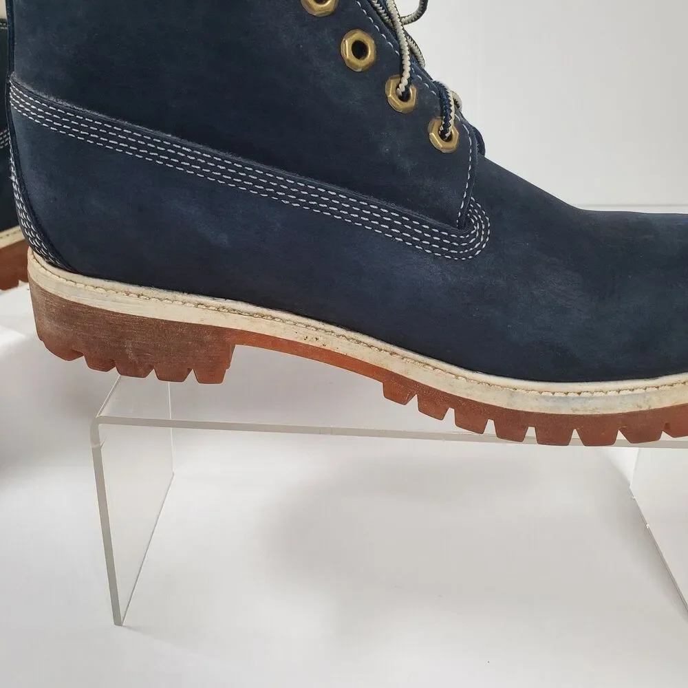 Timberland Men’s Premium 6-Inch Waterproof Boots 8.5M Navy Nubuck White Collar - Picture 8 of 16